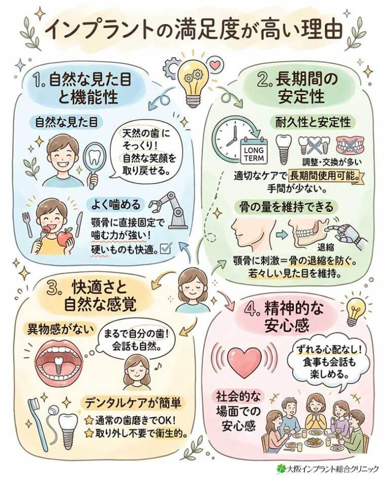 インプラントの満足度が高い理由の図解