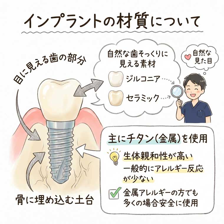 インプラントの材質についての図解