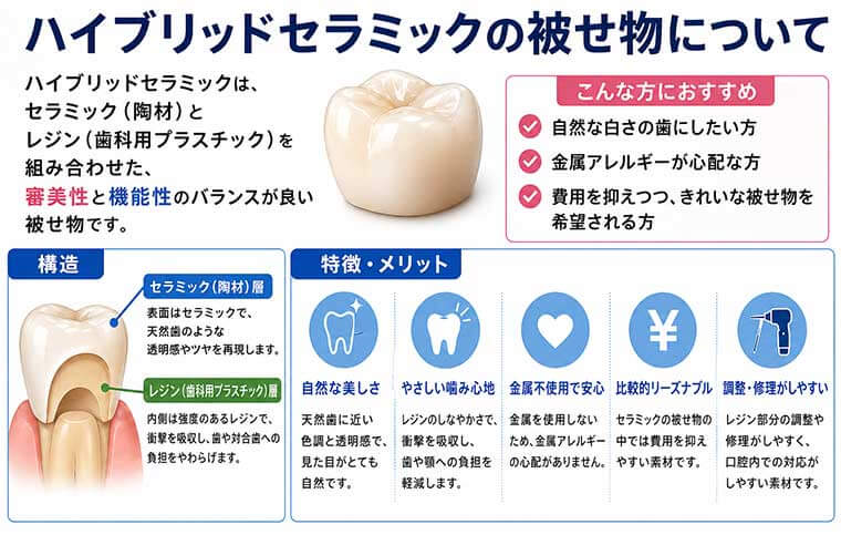 ハイブリッドセラミックの被せ物についての図解