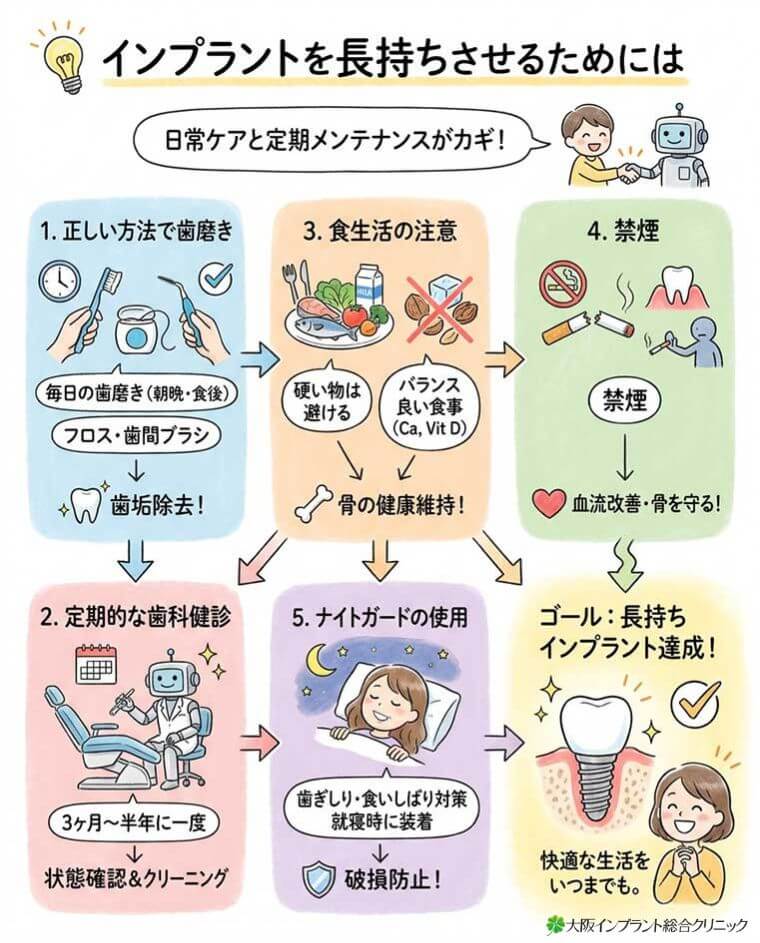 インプラントを長持ちさせるためにはの図解