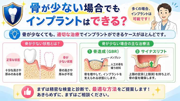 骨が少ない場合でもインプラントはできる？の図解