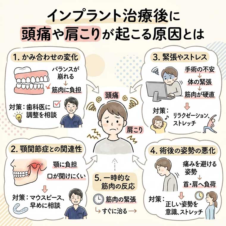 インプラント治療後に頭痛や肩こりが起こる原因とはの図解