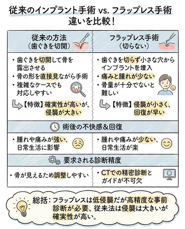 フラップレス手術と従来の方法の違い
