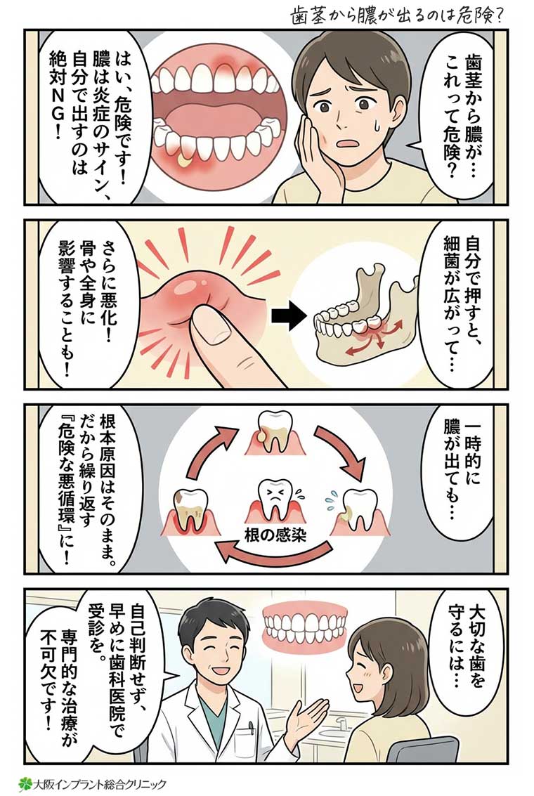 【マンガ】歯茎から膿が出るのは危険？自分で押し出すのはNGな理由と正しい対処法