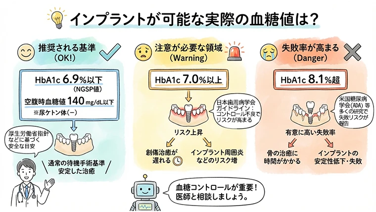インプラントが可能な実際の血糖値は？の図解