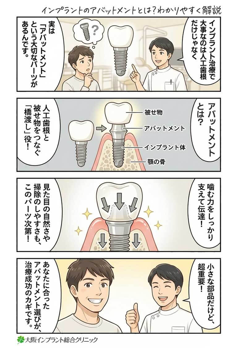 【マンガ】インプラントのアバットメントとは？わかりやすく解説