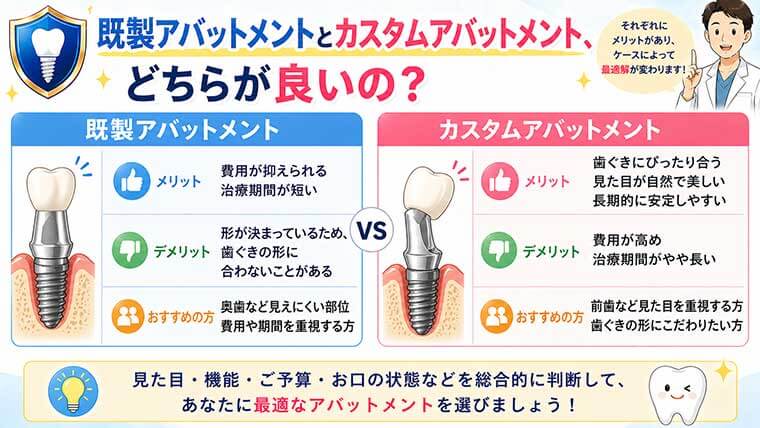 既製アバットメントとカスタムアバットメント、どちらが良いの？の図解