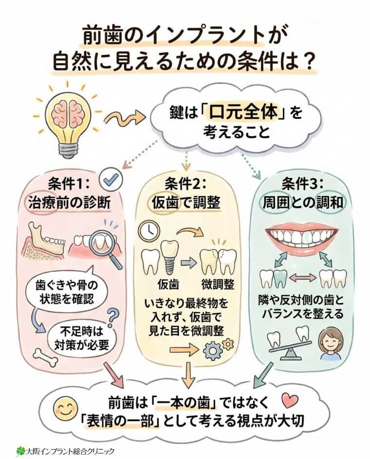 前歯のインプラントを自然に見えるようにするための条件は？