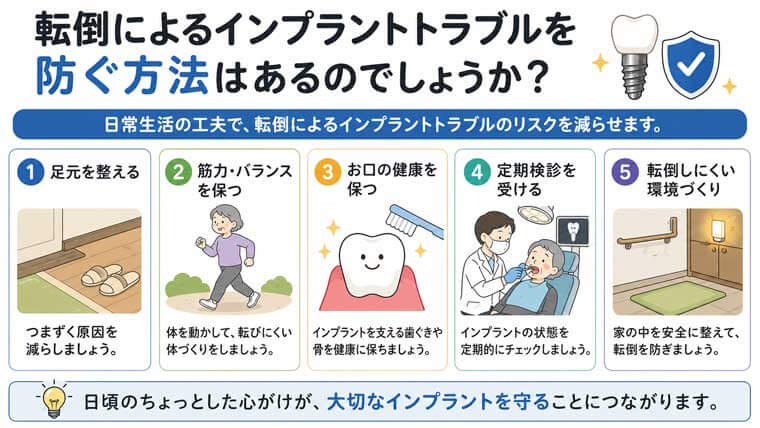 転倒によるインプラントトラブルを防ぐ方法はあるのでしょうか？の図解