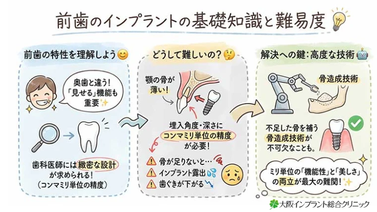 前歯のインプラントの基礎知識と難易度の図解