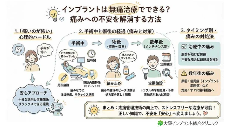 インプラントは無痛治療でできる？痛みへの不安を解消する方法の図解
