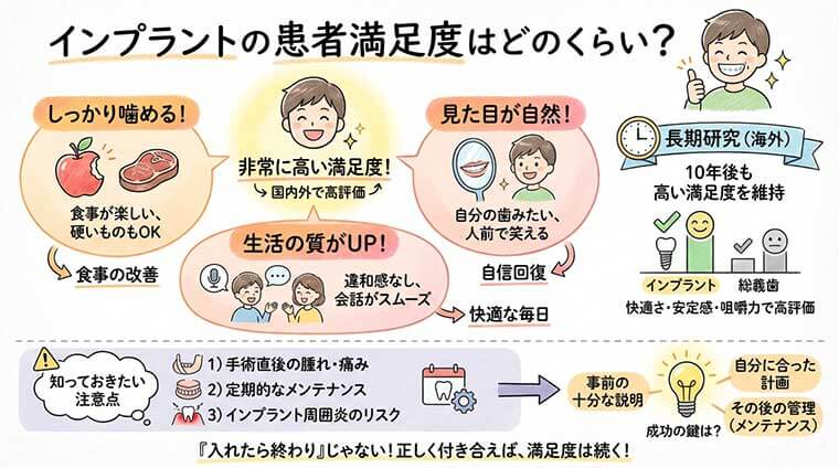 インプラントの患者満足度はどのくらい？の図解