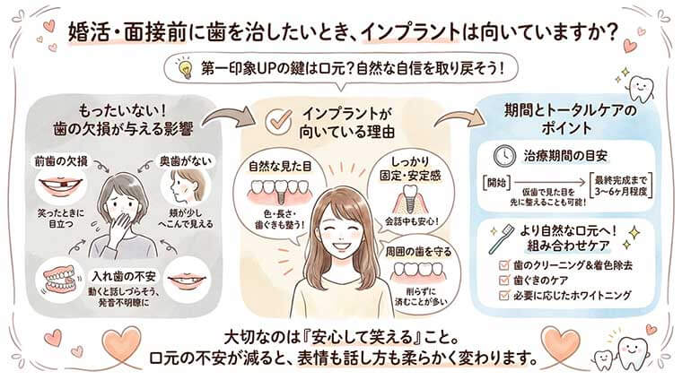 婚活・面接前に歯を治したいとき、インプラントは向いていますか？の図解