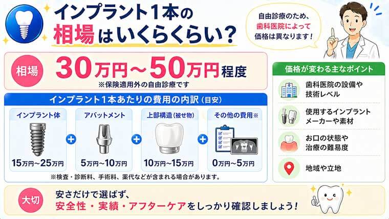 インプラント1本の相場はいくらくらい？の図解