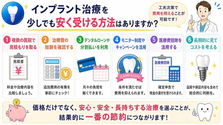 インプラント治療を少しでも安く受ける方法はありますか？の図解