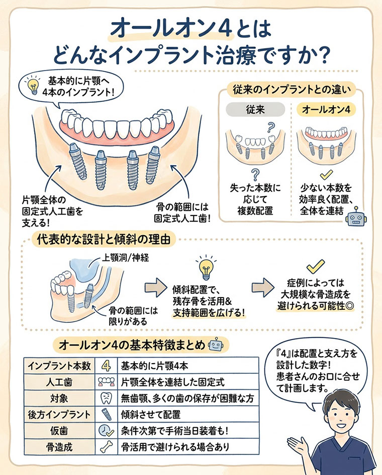 オールオン4とはどんなインプラント治療ですか？の図解