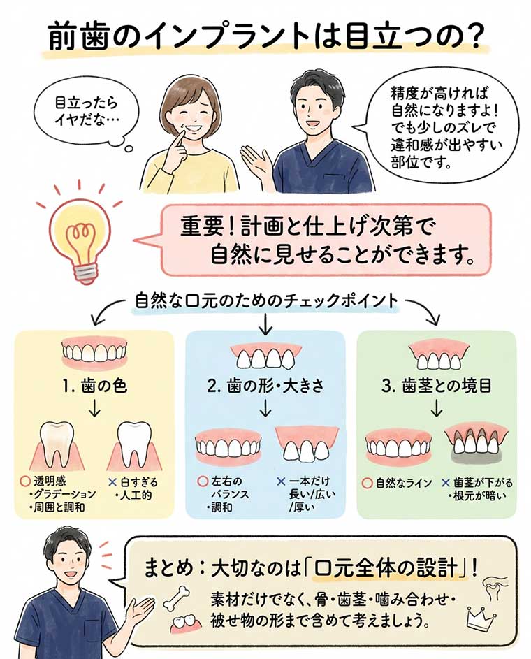 前歯のインプラントは目立つの？の図解