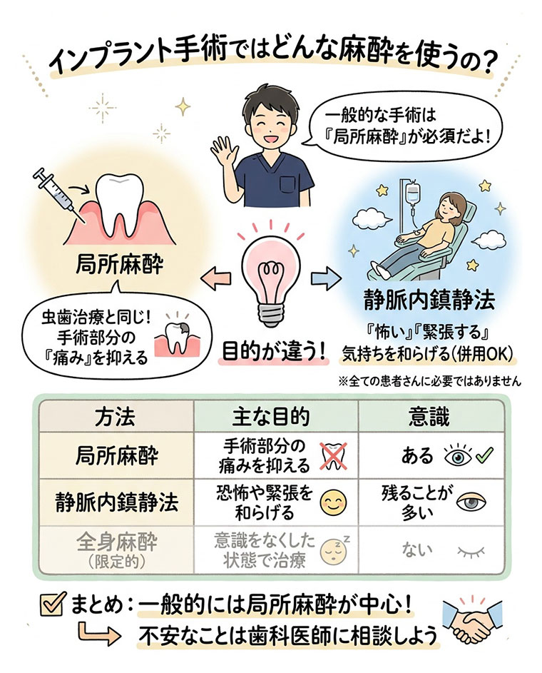 インプラント手術ではどんな麻酔を使うの？の図解